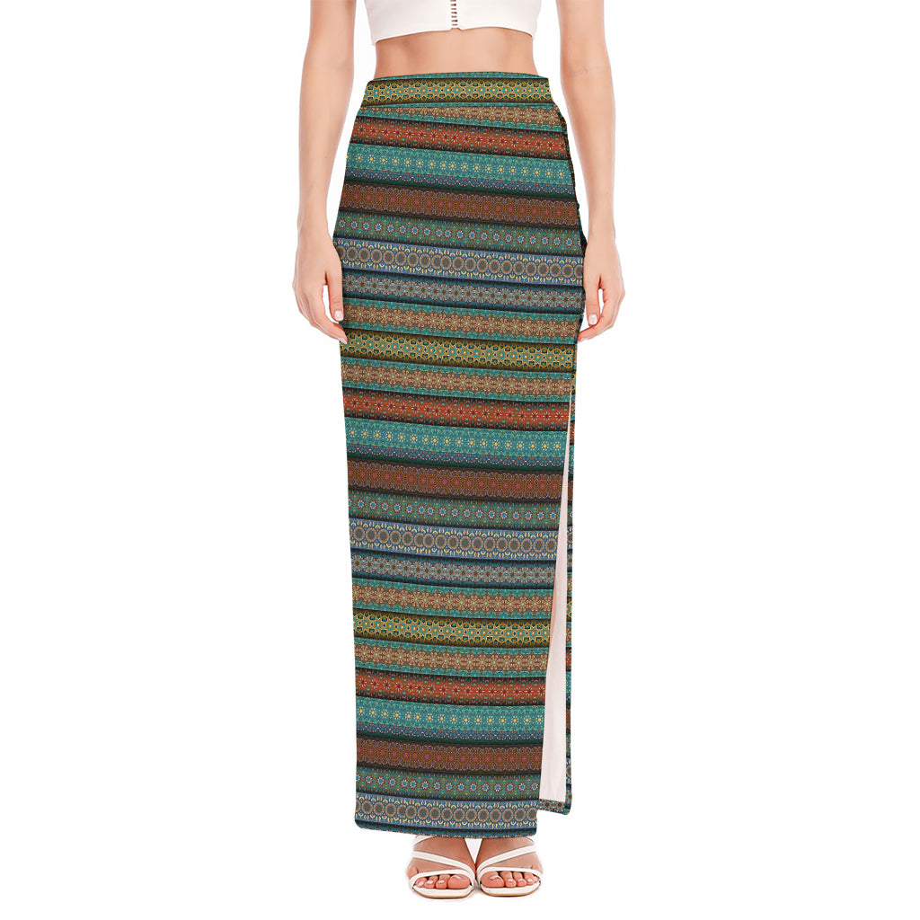 Indian Ethnic Pattern Print High Slit Maxi Skirt