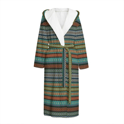 Indian Ethnic Pattern Print Hooded Bathrobe