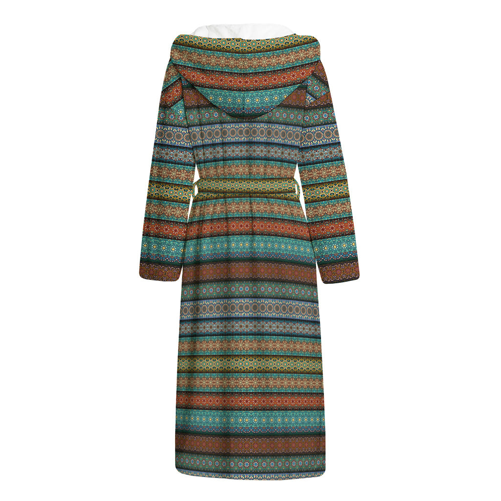 Indian Ethnic Pattern Print Hooded Bathrobe