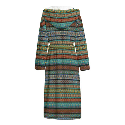 Indian Ethnic Pattern Print Hooded Bathrobe