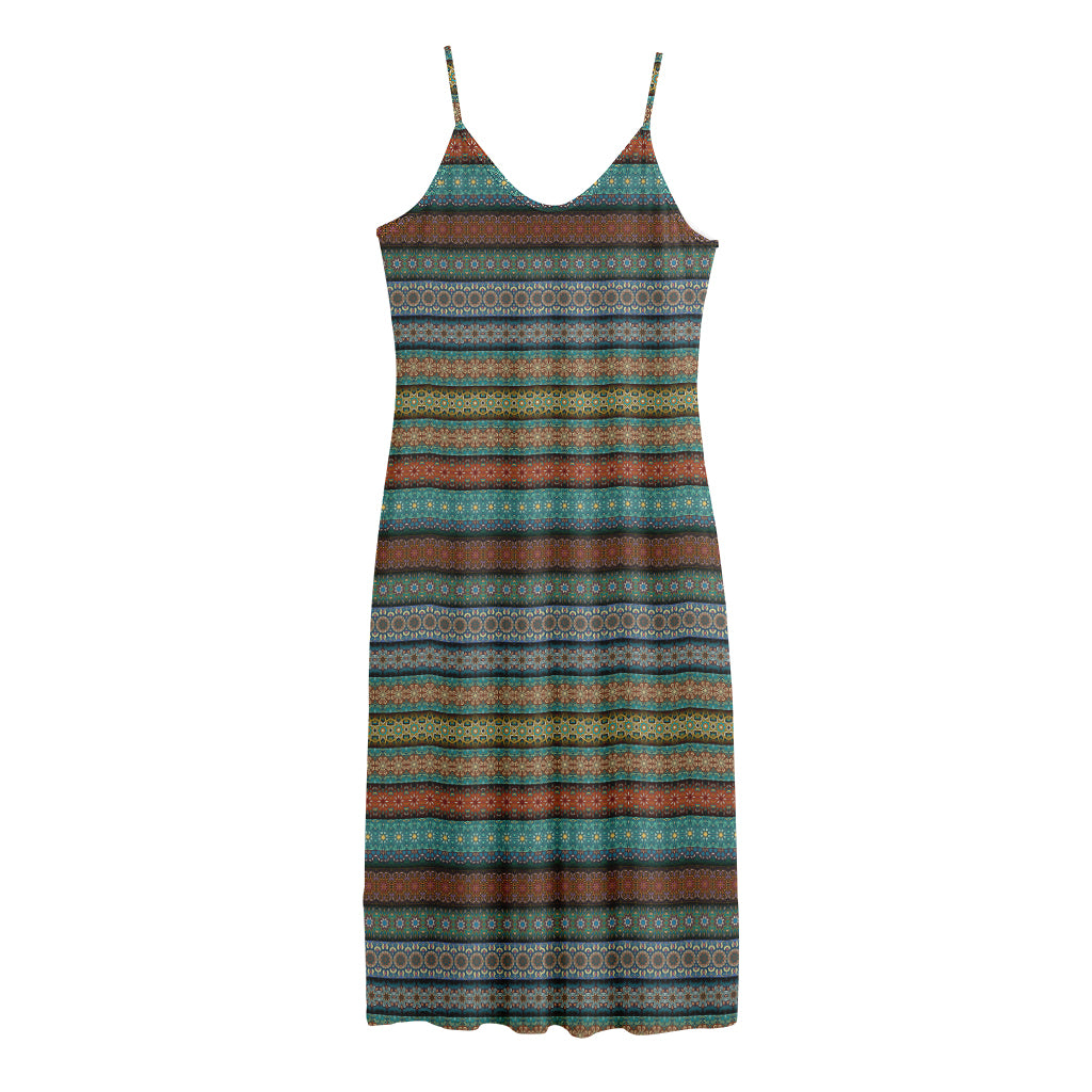 Indian Ethnic Pattern Print Jersey Midi Cami Dress