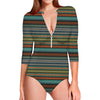 Indian Ethnic Pattern Print Long Sleeve Swimsuit