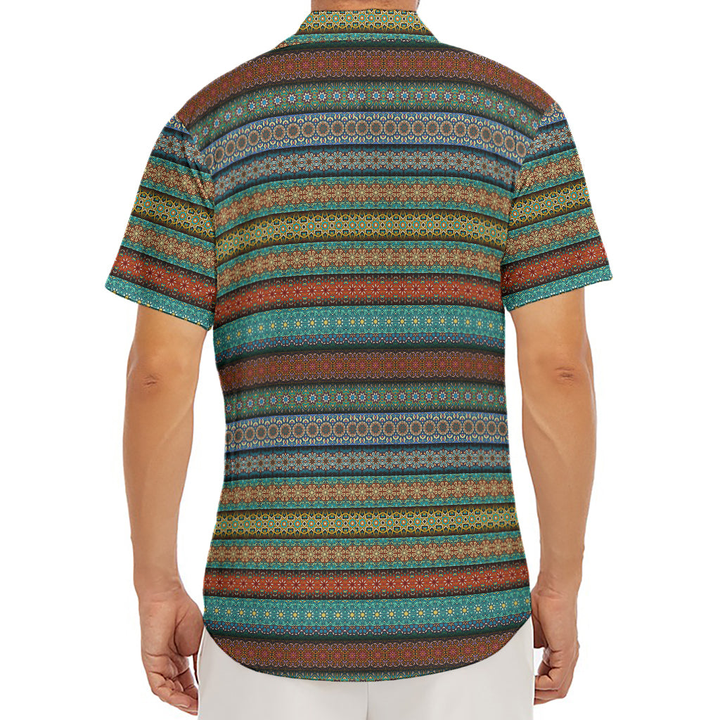 Indian Ethnic Pattern Print Men's Deep V-Neck Shirt