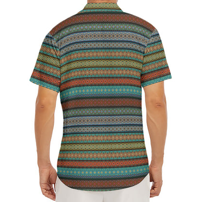 Indian Ethnic Pattern Print Men's Deep V-Neck Shirt