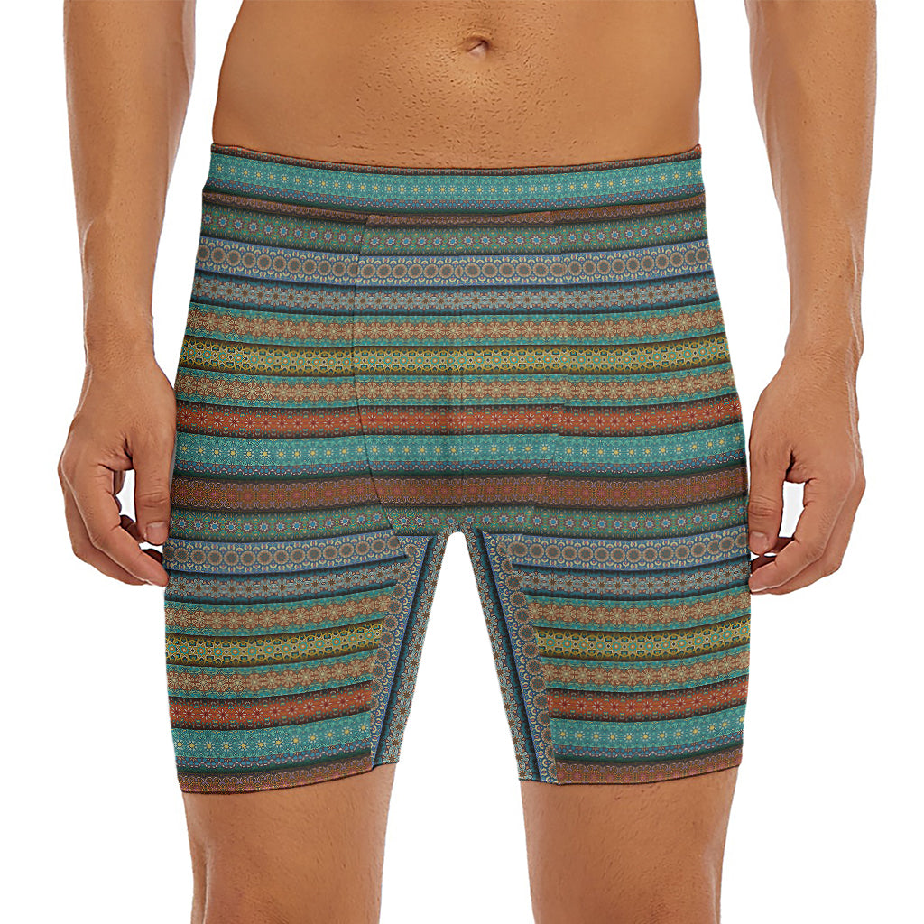 Indian Ethnic Pattern Print Men's Long Boxer Briefs