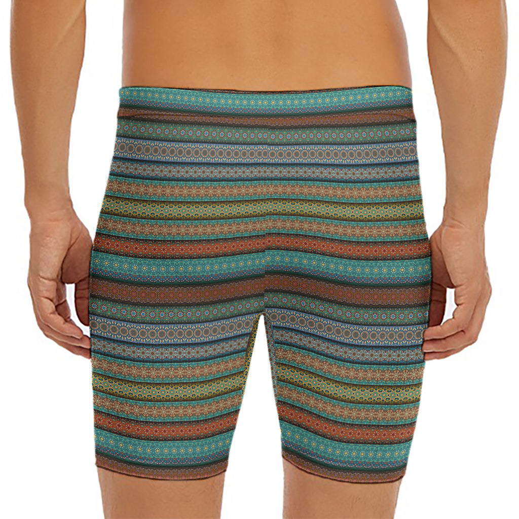 Indian Ethnic Pattern Print Men's Long Boxer Briefs