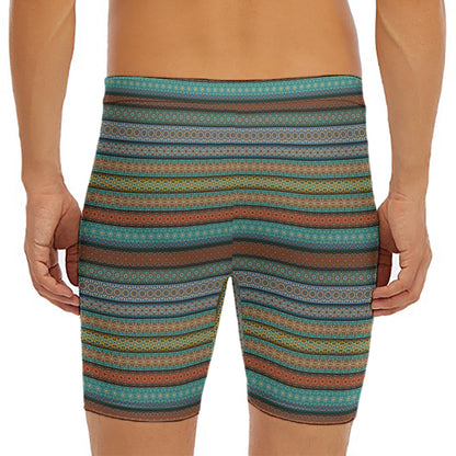 Indian Ethnic Pattern Print Men's Long Boxer Briefs