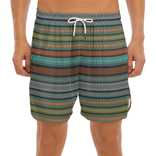 Indian Ethnic Pattern Print Men's Split Running Shorts
