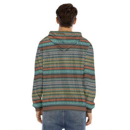 Indian Ethnic Pattern Print Men's Velvet Pullover Hoodie