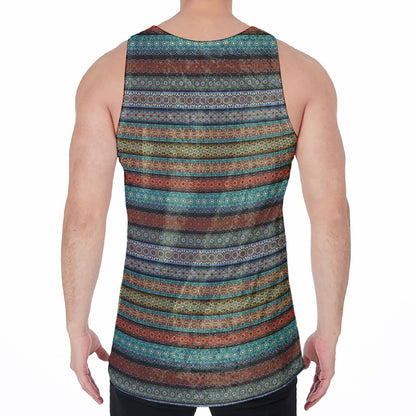 Indian Ethnic Pattern Print Men's Velvet Tank Top