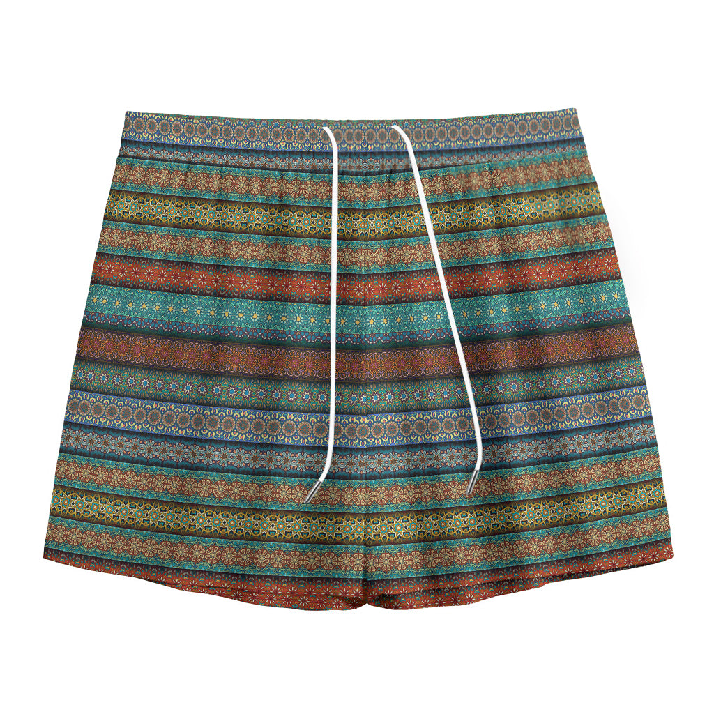 Indian Ethnic Pattern Print Mesh Shorts