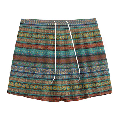 Indian Ethnic Pattern Print Mesh Shorts