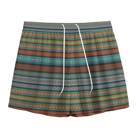 Indian Ethnic Pattern Print Mesh Shorts
