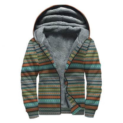 Indian Ethnic Pattern Print Sherpa Lined Zip Up Hoodie