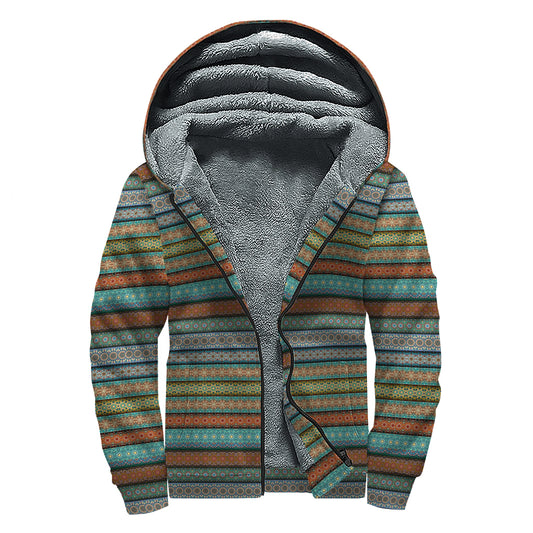 Indian Ethnic Pattern Print Sherpa Lined Zip Up Hoodie