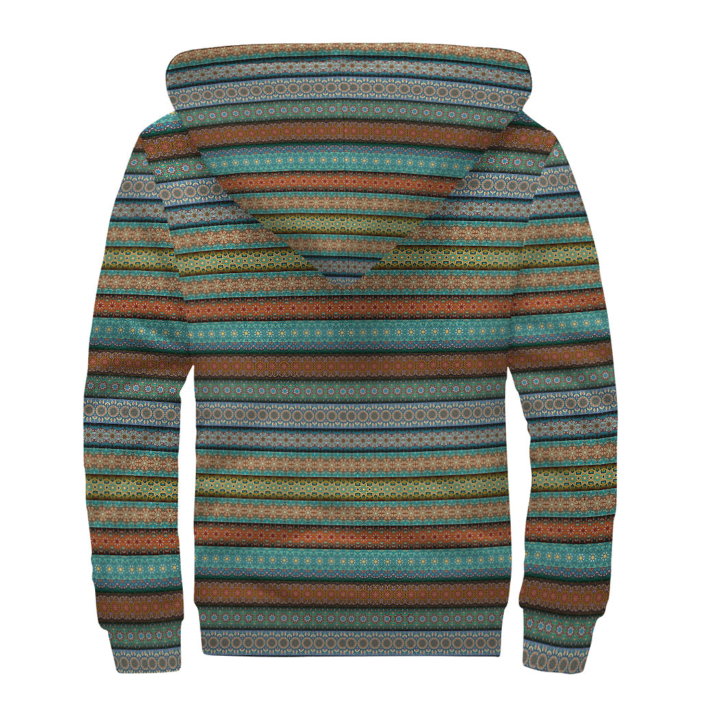 Indian Ethnic Pattern Print Sherpa Lined Zip Up Hoodie