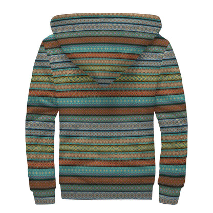 Indian Ethnic Pattern Print Sherpa Lined Zip Up Hoodie