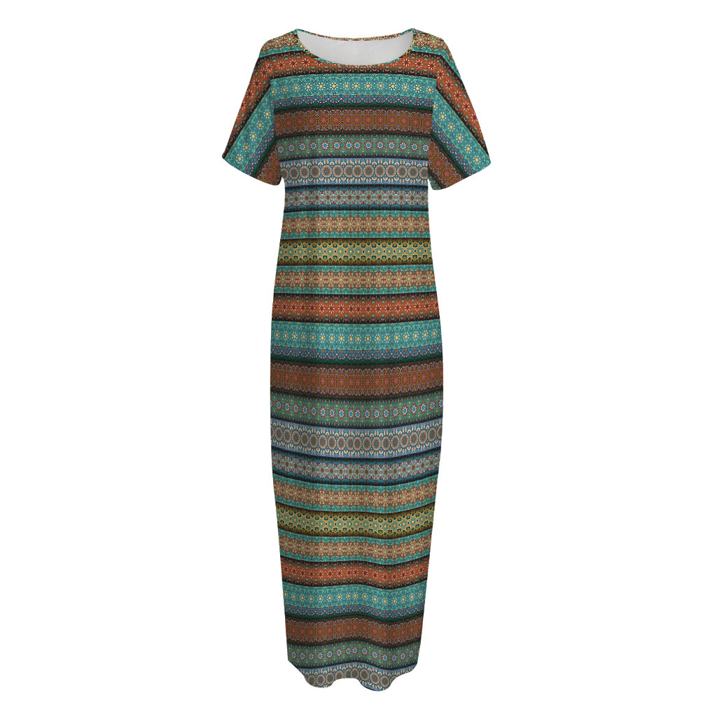 Indian Ethnic Pattern Print Short Sleeve Long Nightdress