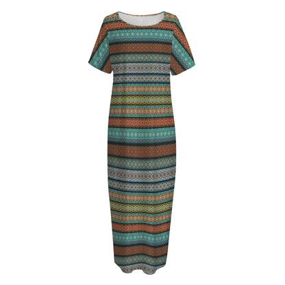 Indian Ethnic Pattern Print Short Sleeve Long Nightdress