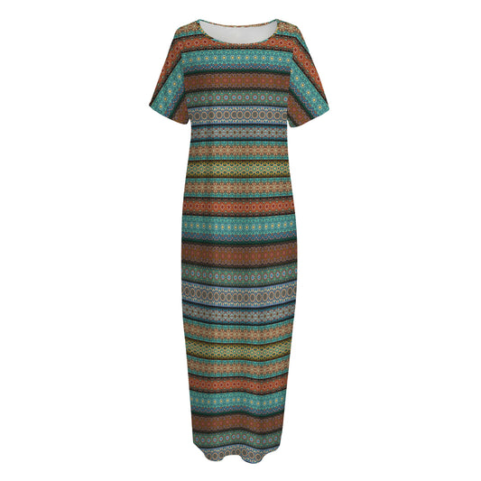 Indian Ethnic Pattern Print Short Sleeve Long Nightdress