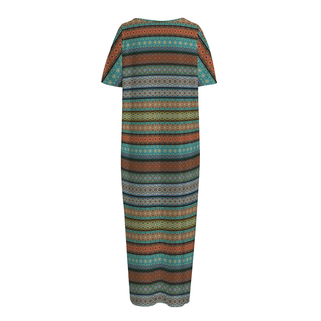 Indian Ethnic Pattern Print Short Sleeve Long Nightdress