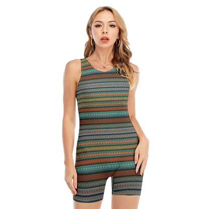 Indian Ethnic Pattern Print Sleeveless One Piece Swimsuit