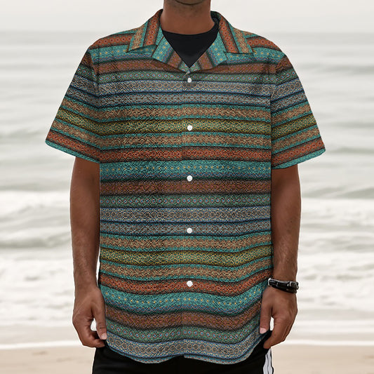 Indian Ethnic Pattern Print Textured Short Sleeve Shirt