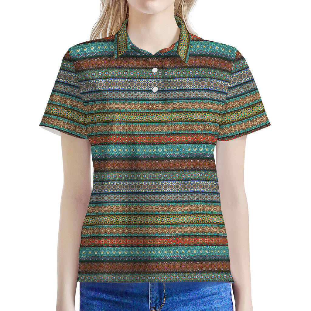 Indian Ethnic Pattern Print Women's Polo Shirt