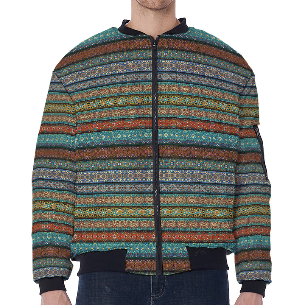 Indian Ethnic Pattern Print Zip Sleeve Bomber Jacket