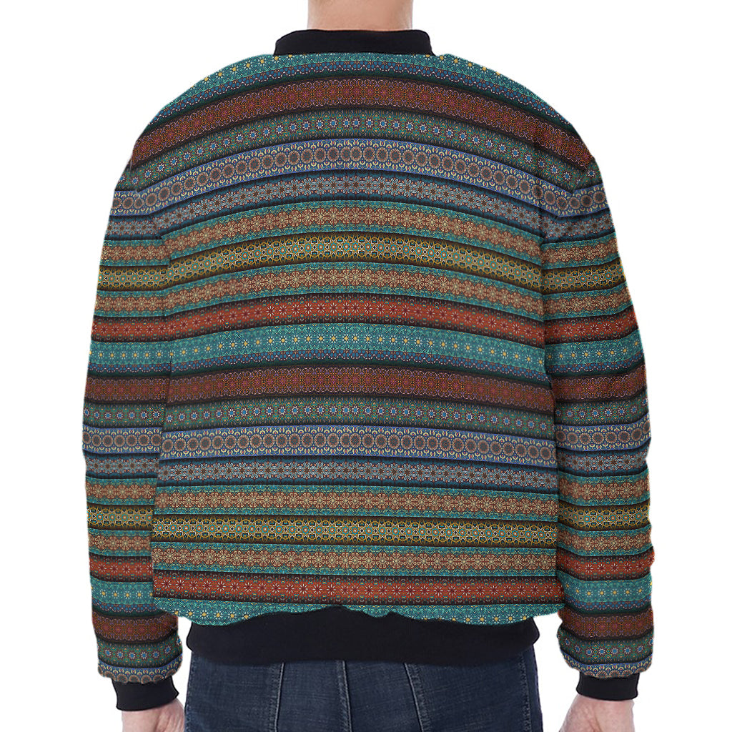 Indian Ethnic Pattern Print Zip Sleeve Bomber Jacket