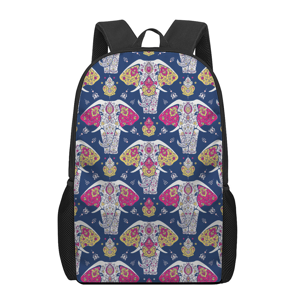 Indian Floral Elephant Pattern Print 17 Inch Backpack