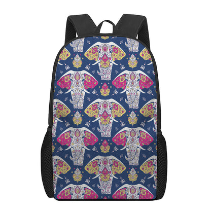 Indian Floral Elephant Pattern Print 17 Inch Backpack