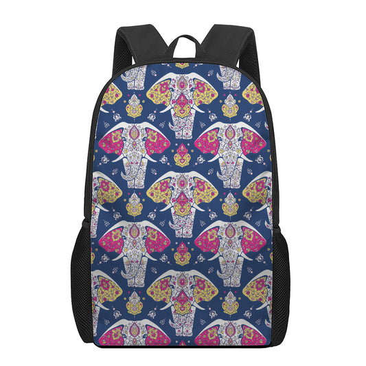 Indian Floral Elephant Pattern Print 17 Inch Backpack