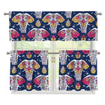 Indian Floral Elephant Pattern Print 3 Piece Kitchen Curtains