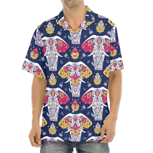 Indian Floral Elephant Pattern Print Aloha Shirt