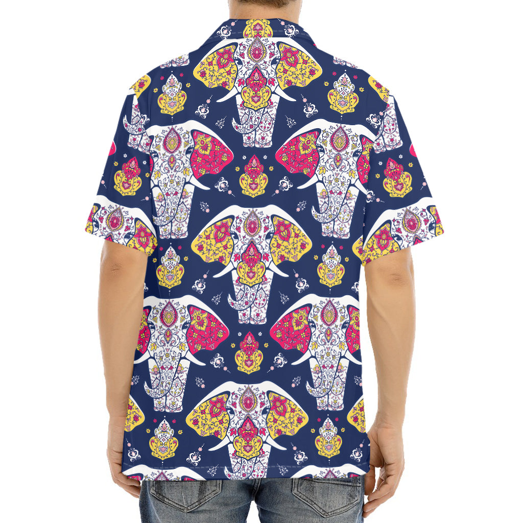 Indian Floral Elephant Pattern Print Aloha Shirt