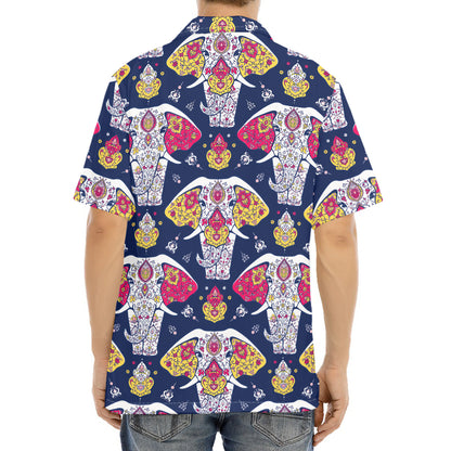 Indian Floral Elephant Pattern Print Aloha Shirt