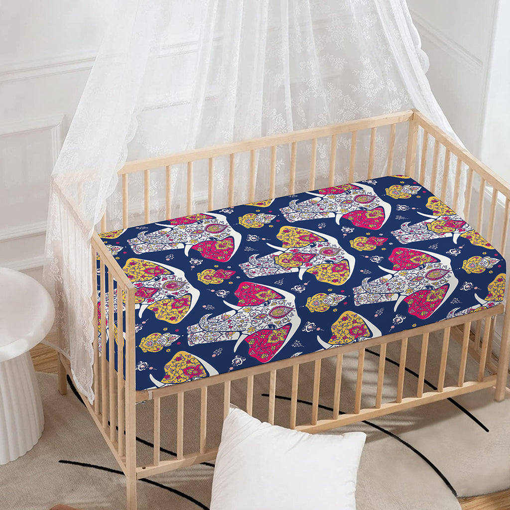 Indian Floral Elephant Pattern Print Baby Crib Sheet