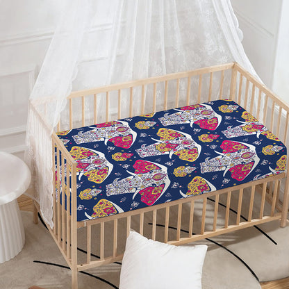 Indian Floral Elephant Pattern Print Baby Crib Sheet