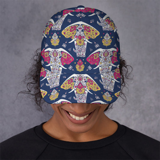 Indian Floral Elephant Pattern Print Baseball Cap