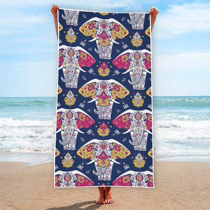 Indian Floral Elephant Pattern Print Beach Towel