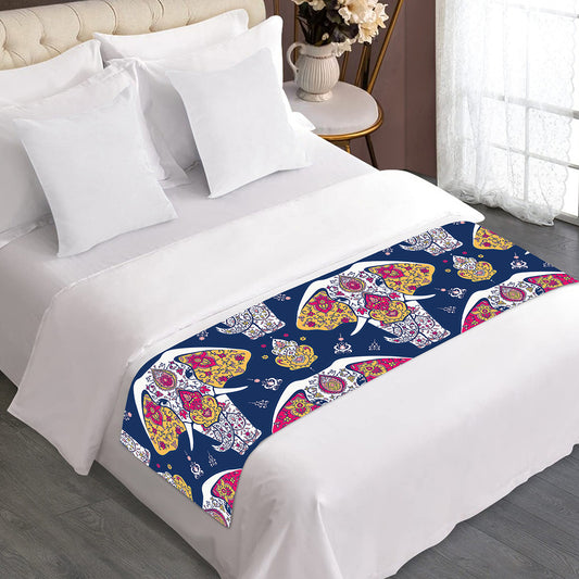 Indian Floral Elephant Pattern Print Bed Runner