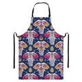 Indian Floral Elephant Pattern Print Bib Apron With Pocket