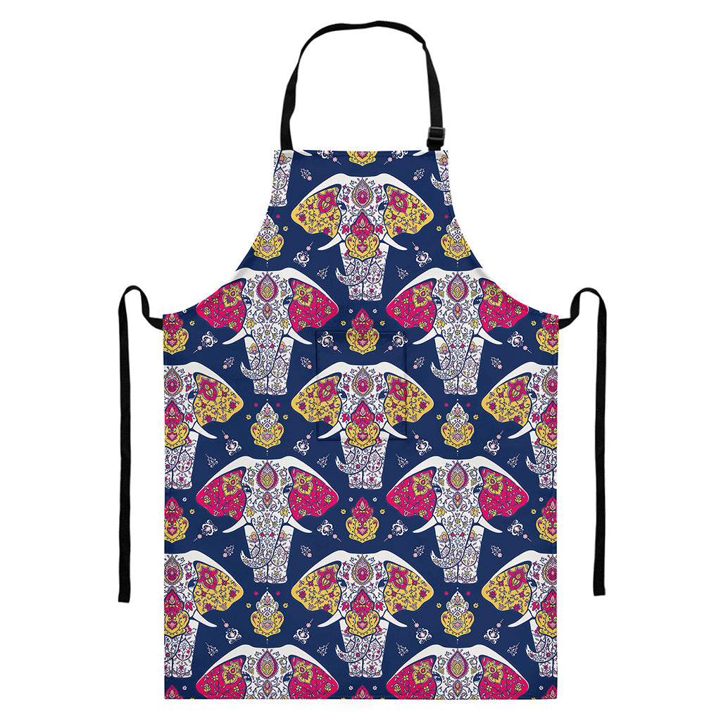 Indian Floral Elephant Pattern Print Bib Apron With Pocket