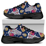 Indian Floral Elephant Pattern Print Black Chunky Shoes