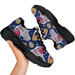 Indian Floral Elephant Pattern Print Black Chunky Shoes