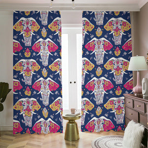 Indian Floral Elephant Pattern Print Blackout Pencil Pleat Curtains