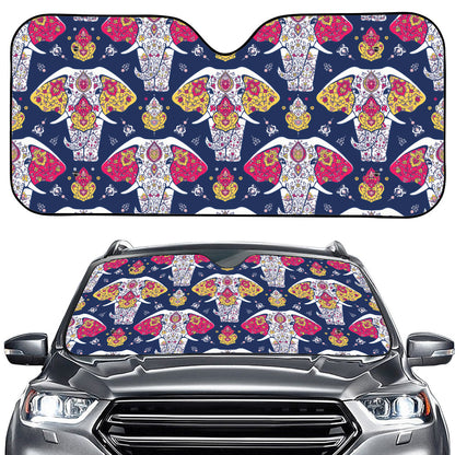 Indian Floral Elephant Pattern Print Car Windshield Sun Shade