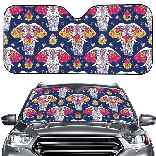 Indian Floral Elephant Pattern Print Car Windshield Sun Shade