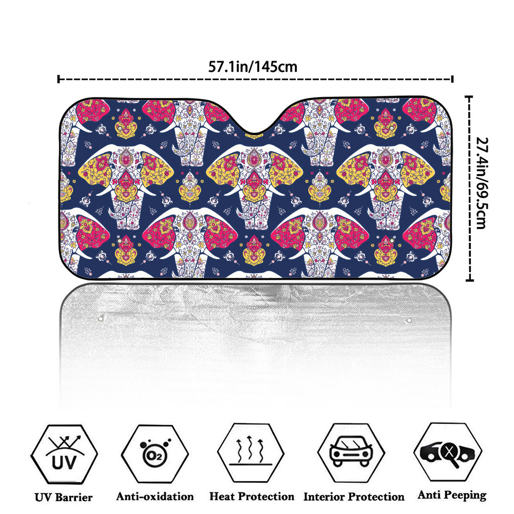 Indian Floral Elephant Pattern Print Car Windshield Sun Shade